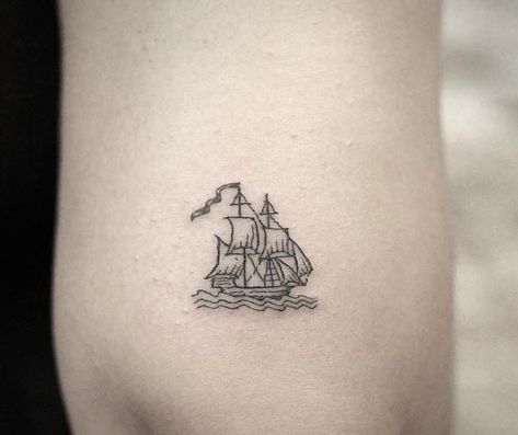 Pirate Boat Tattoo, Pirate Lady Tattoo, Sailing Tattoo, Pirate Ship Tattoos, Pirate Ship Tattoo, Boat Tattoo, Gothic Tattoos, Small Chest Tattoos, Pirate Tattoo