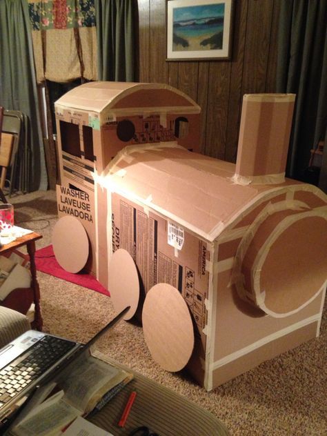 Thomas the train made out of boxes phase 1 Train Vbs, Polar Express Ideas, Cardboard Train, Rocky Railway Vbs, Polar Express Day, Polar Express Theme, Polar Express Christmas Party, Polar Express Christmas, Polar Express Party