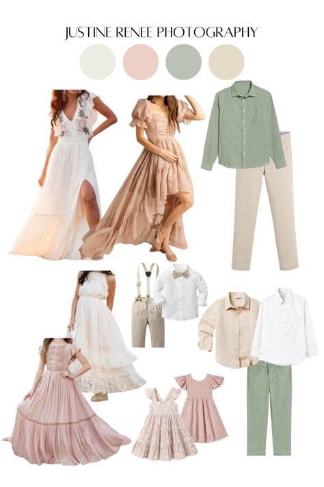 Best Outfits for Spring Family Photos Spring Family Pictures Outfits With Baby, Dusty Rose And Sage Green Family Photos, Spring Outfits For Photoshoot, Warm Easter Outfits For Women, Pink And Green Family Photo Outfits, Outdoor Spring Family Photos Outfit, Greenhouse Outfit, Family Pictures Spring, Spring Family Photo Outfits