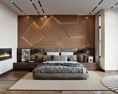 Interior Wood Paneling, Luxury Exterior, Bedroom Wall Designs, Mens Bedroom, Modern Bedroom Decor, Modern Architecture House, Design Del Prodotto, Modern Bedroom Design, Wallpaper Bedroom