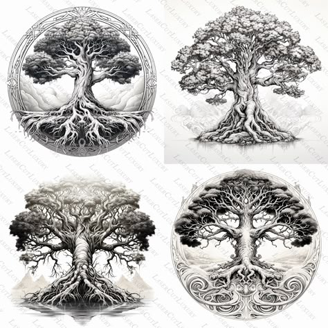 Tree Of Wisdom Tattoo, World Tree Tattoo Norse Mythology, Wisdom Tree Tattoo, World Tree Tattoo, Tree Of Life Tattoo Men, Yggdrasil Art, Tattoo Back Women, Tree Of Life Drawing, Norse Tree Of Life