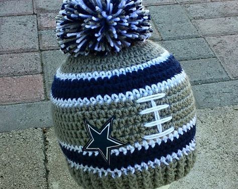 Dallas Cowboys Crochet, Cowboys Crochet, Crochet Football Hat, Cowboy Hat Pattern, Cowboy Crochet, Crochet Football, Dallas Cowboys Hats, Cowboy Baby, Crochet Winter Hats