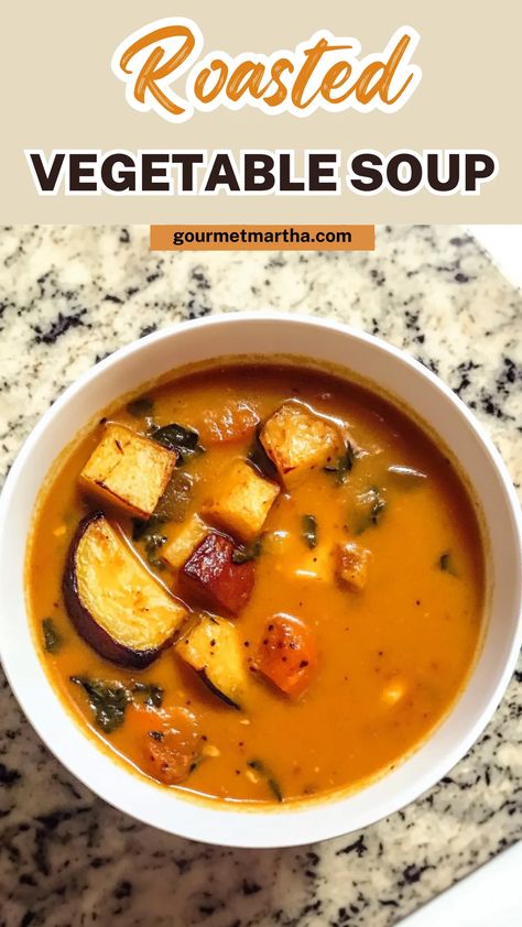 Craving a comforting bowl of warmth? This Roasted Vegetable Soup recipe is packed with flavor from perfectly caramelized veggies. It’s healthy, hearty, and the ultimate fall or winter dish! Ready to cook? Click for the recipe. #RoastedVegetableSoup #HealthySoup #FallSoup #WinterRecipes #VegetarianSoup #ComfortFood #SoupRecipe #VegetableSoup #HealthyEating #EasyRecipes Roasted Squash And Carrot Soup, Butternut Squash And Carrot Soup Recipes, Carrot Squash Soup Recipes, Roasted Veggies Soup, Roasted Vegetables Soup, Root Soup Recipes, Roasted Veg Soup, Roast Vegetable Soup Recipe, Vegetable Potato Soup