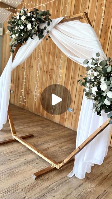 How To Decorate A Hexagon Wedding Arch, Hexagon Backdrop, Hexagon Arch, Pink Pampas, White Wedding Arch, Diy Wedding Arch, Wood Hexagon, Wooden Arch, Backdrop Frame