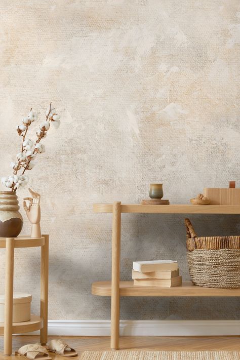 Bring modern elegance to your home with our Limewash Wallpaper Mural. This faux plaster and concrete texture adds visual dimension, while the subtle linen canvas texture adds a soft natural touch. The neutral colors complement any decor style. Easy to apply and remove, our peel-and-stick mural is perfect for renters and homeowners alike. With its simple installation, enjoy the elegance of plaster and concrete walls without any hassle. Our mural comes in a range of sizes, so you can find the perfect fit for your space. Create an instant statement wall or add a touch of texture to a corner of your room--the possibilities are endless with our Limewash Wallpaper Mural! If you are looking for a CUSTOM SIZE - pls message me with the dimensions you need. QUALITY Material: 100% polyester self-adhe Subtle Modern Wallpaper, Plaster Wash Walls, Textured Wallpaper Neutral, Raw Plaster Walls Interiors, Textured Wall Mural, Spanish Wall Texture, Bare Plaster Walls Interior Design, Terra Cotta Limewash, Plaster Walls Bedroom