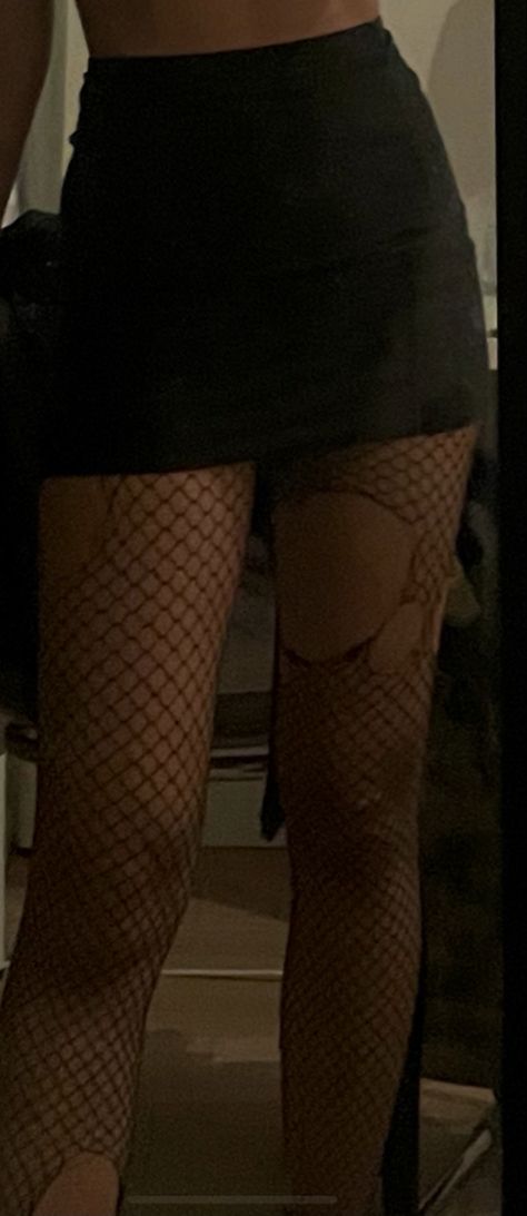 Fish Nets Outfit Aesthetic, Fish Nets With Shorts Outfits, Outfits With Ripped Tights, Ripped Fishnet Tights, Ripped Fishnets Outfit, Ripped Fishnets Aesthetic, Fishnet Stockings Outfit Aesthetic, Drag Runway, Fishnet Gloves Outfit