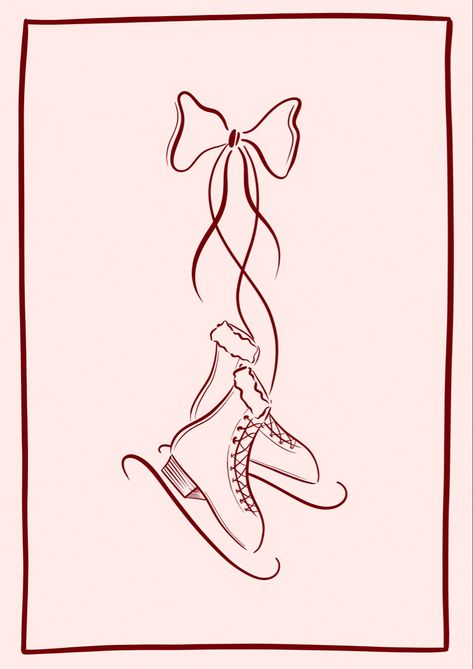 Ice skates, line drawing, figure skates, figure skating, Christmas card, skating gift Ice Skate Drawing, Skate Tattoo, Figure Skates, Christmas Ice Skates, Cute Tats, Advent Calendar Gifts, Skate Art, Best Friend Tattoos, Ice Skates