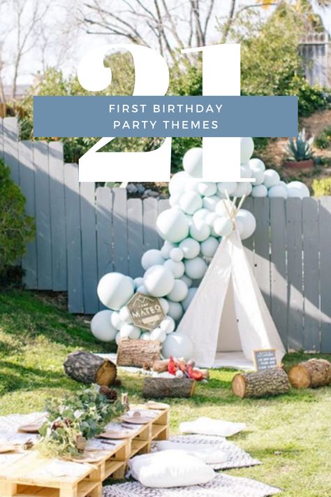 First Birthday Nature Theme, Unique First Birthday, Unique First Birthday Themes, Unique 1st Birthday Themes, Unique First Birthday Ideas, Outdoor First Birthday, First Birthday Party Theme Ideas, Noah James, Happy Camper Birthday Party