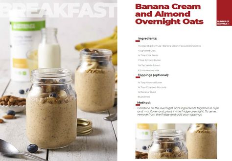 Herbalife Nutrition Recipe - Banana Cream and Almond Overnight Cakes. #HerbalifeNutrition #NutritionRecipe Overnight Oats Herbalife, Herbalife Overnight Oats, Herbalife Overnight Oats Recipe, Herbalife Cookies And Cream, Healthy Doughnuts, Blueberry Protein Muffins, Herbalife Protein, Herbalife Shakes, Energy Tea Recipes