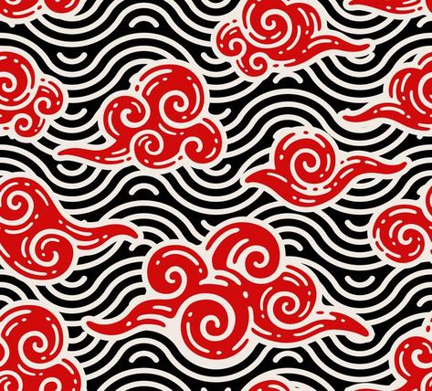 Red Seamless Pattern, Sea Pattern Illustration, Japanese Cloud Pattern, Red Pattern Wallpaper, Red Doodles, Chinese Clouds, Cream Tattoo, Asian Pattern, Chinese Graphic