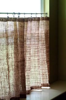 Burlap Curtains Diy Kitchen, Burlap Curtains Living Room, Burlap Bedroom, Burlap Window Treatments, Sewing Curtains, Bathroom Window Treatments, Bathroom Window Curtains, Tension Rods, Burlap Curtains