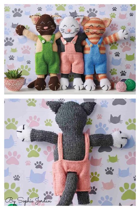 Free Cat Knitting Patterns, Knitted Cat Pattern Free, Small Knitting Projects Free, Knit Toys Free Pattern Stuffed Animals, Patterns For Toys, Christmas Toy Knitting Patterns, Knit Gnome, Rabbit Knitting Pattern, Knitted Dolls Free