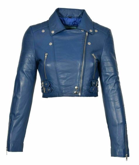 Cropped Jackets, Winter Leather Jackets, Cropped Biker Jacket, Blue Leather Jacket, Womens Biker Jacket, Cropped Leather Jacket, Slim Fit Jackets, Real Leather Jacket, Biker Leather