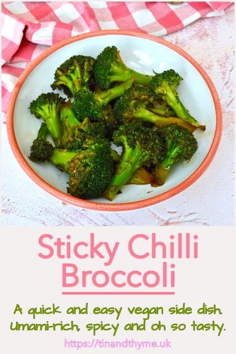 A bowl of sticky chilli broccoli. Vegan Roast Dinner, Sticky Sauce, Sides Dishes, Fantastic Recipes, Sides Recipes, Chilli Recipes, Easy Side Dish, Vegan Sides, Food Club