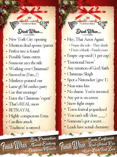 LOL The Hallmark Christmas Movie Drinking Game season is finally here! It's time to fill your holidays with Hallmark Moments... and drinks. Christmas Drinking Games, Movie Drinking Games, Drinking Games For Parties, Xmas Movies, Christmas Drinking, Christmas Movie Night, Hallmark Movie, Drinking Game, Happy Thanksgiving Quotes