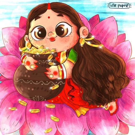 Cute Lakshmi Goddess Cartoon, Maha Dev, Laxmi Maa, Devi Lakshmi, Lakshmi Narayana, Lakshmi Mata, Ma Kali, Cutest Picture Ever, Maa Laxmi