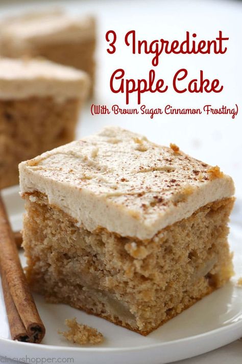 3-Ingredient Apple Cake by Cincy Shopper - WEEKEND POTLUCK 498 3 Ingredient Apple Cake, 3 Ingredient Cakes, Cinnamon Frosting, Apple Spice Cake, Cake Mix Desserts, Apple Pie Filling, Cake Chocolat, Spice Cake Mix, Apple Cake Recipes