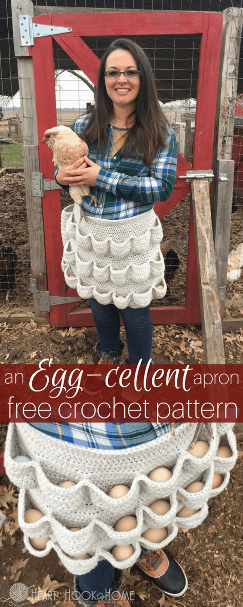 Apron Crochet, Egg Gathering Apron, Egg Apron, Gathering Apron, Egg Aprons, Hantverk Diy, Confection Au Crochet, Crochet Chicken, Crochet Kitchen