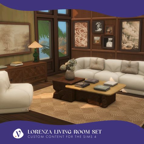 Lorenza Living Room Set | VALIA Sims 4 Living Room, Big Coffee Table, Coffee Table Vase, Italian Interior Design, Italian Interior, Tv Stand Wood, Sofa Frame, Small Coffee Table, Stylish Sofa