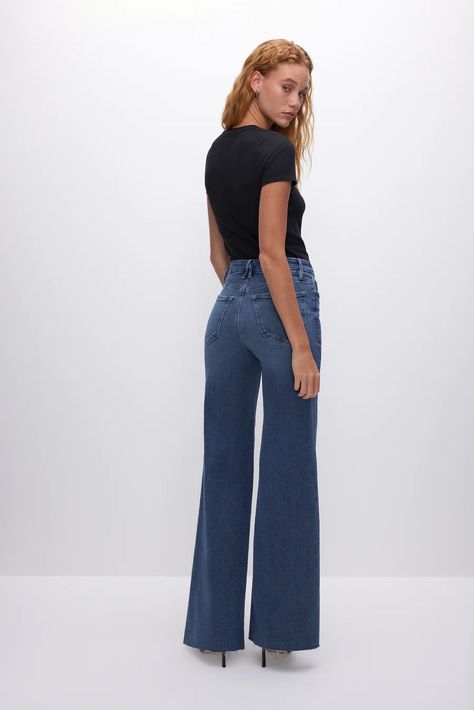 GOOD WAIST PALAZZO JEANS | INDIGO394 - GOOD AMERICAN Palazzo Jeans, Thick Hips, Relaxed Jeans, Great Legs, Best Jeans, Designer Jeans, Good American, American Women, Small Waist