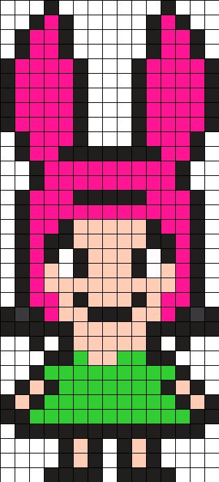 Louise Belcher Cross Stitch, Bobs Burger Perler Bead Patterns, Perler Bead Patterns Bobs Burgers, Groovy Pixel Art, Bobs Burgers Pixel Art, Bobs Burgers Perler Beads, Perler Beads Designs Pattern, Louise Belcher, Melty Bead Patterns