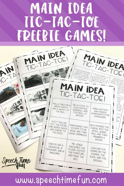 Main Idea Games, Main Idea Activities, Reading Main Idea, Speech Therapy Free, Speech Classroom, High School Speech Therapy, Teaching Main Idea, Play Therapy Techniques, School Speech Therapy