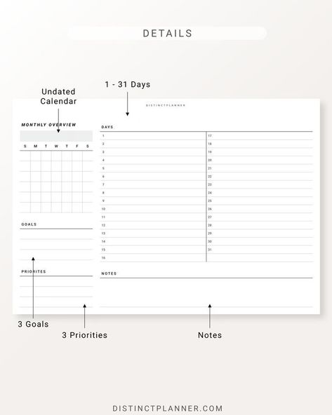 A5 Monthly Overview Horizontal Inserts, Undated Printable Planner, Month on 1 Page printablestudentplanner #dayplannerprintable #plannertips #plannerpretties Monthly Planner Ideas Layout, Monthly Overview Planner, Calendar Goals, Study Planner Free, Pet Journal, Planner Monthly Layout, Daily Planner Notepad, Undated Calendar, Monthly Journal