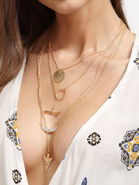 Shop Golden Multilayer Geometric Pendant Necklace online. SheIn offers Golden… Geometric Pendant Necklace, Layered Chain, Multi Layer Necklace, Layered Chains, Geometric Pendant, Necklace Online, Multi Layering, Gold Pendant, Fashion Clothes Women