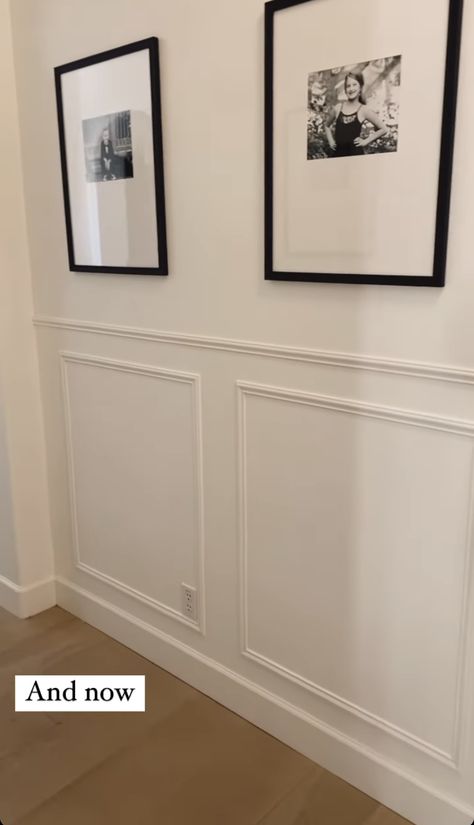 Wall Molding Half, Picture Frame Molding Half Wall, Long Hallway Trim Ideas, Molding In Hallway, Half Wall Moulding, Half Wall Wainscoting, Half Wall Molding, Hallway Molding, Hallway Wainscotting