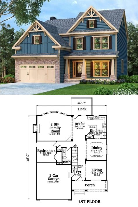 The beautiful blue craftsman exterior and home layout from The Plan Collection's 2-story, 4-bedroom craftsman house plan for a narrow lot with open concept living. See this craftsman floor plan and more craftsman house plans in the Home Stratosphere's best house plans collection. 4 Bedroom Craftsman House Plans 2 Story, 2 Story Craftsman Exterior, 4 Bedroom House Plans Craftsman, Small 4 Bedroom House Plans 2 Story, Small Mansions Homes, Small Family Home Floor Plans, Two Story House Plans 4 Bedroom, 2 Story 4 Bedroom House Plans, 4 Bedroom Craftsman House Plans