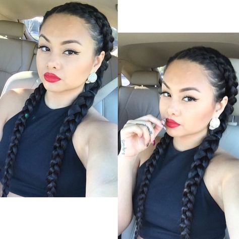 @jazminesoleil                                                                                                                                                                                 More Two Braid Hairstyles, Feed In Braids Hairstyles, Feed In Braid, Two Braids, Portrait Photos, Beautiful Braids, Girls Braids, Cornrow Hairstyles, Braid Hairstyles