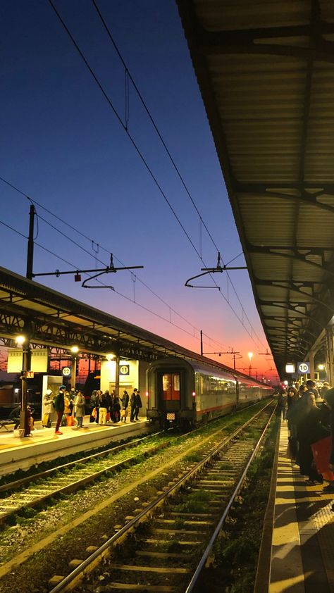 #sunset #train #trainstation #color #aesthetic #aestheticwallpaper #italy #italian Italian Train Aesthetic, Trains In Italy, Color Aesthetic, Sunset Wallpaper, Thomas And Friends, Train Station, Wonders Of The World, Tuscany, Aesthetic Wallpapers