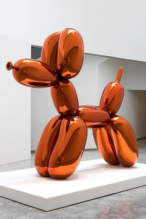 Balloon Dog (Orange) signed and dated 'Jeff Koons 1994-2000' (on the underside) mirror-polished stainless steel with transparent color coating Jeff Koons Sculpture, Jeff Koons Dog, Balloon Dog Painting, Jeff Koons Balloon Dog, Koons Balloon Dog, Orange Sculpture, Jeff Koons Art, Andy Warhol Flowers, Balloon Dog Sculpture