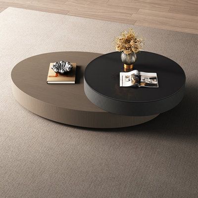 With its elegant oval shape and flexible rotation function, this coffee table is not only space-saving, but also easy to use. Selected materials and fine workmanship ensure the durability and stability of the coffee table. Whether used as a central piece of furniture in a living room or as an auxiliary table in a casual area, the oval revolving coffee table can add a touch of modernity and convenience to your space. | Aurora Craft Italian Oval Revolving Coffee Table Living Room Coffee Table blac Entrance Hall Furniture, Oval Wood Coffee Table, Round Coffee Table Living Room, Central Table, Coffee Table Living Room, Luxury Storage, Round Coffee Table Modern, Drawing Room Interior, Coffee Table Black