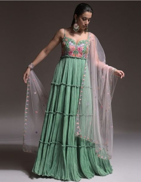 Sage Green Anarkali, Green Anarkali Dress, Green Anarkali, Designer Anarkali Dresses, Kalki Fashion, Celebrity Casual Outfits, Sage Dress, Designer Anarkali, Anarkali Gown