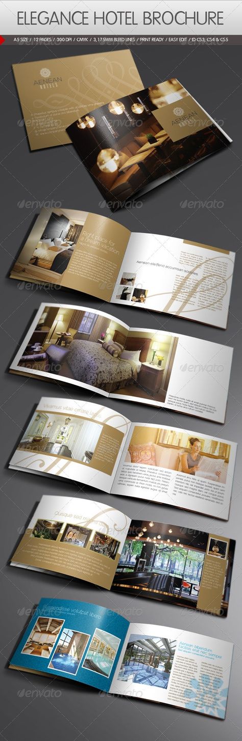 Elegant Brochures, Brochure Graphic, Cv Inspiration, Brochure Inspiration, Elegant Hotel, Hotel Logo, Leaflet Design, Booklet Design, Brochure Layout