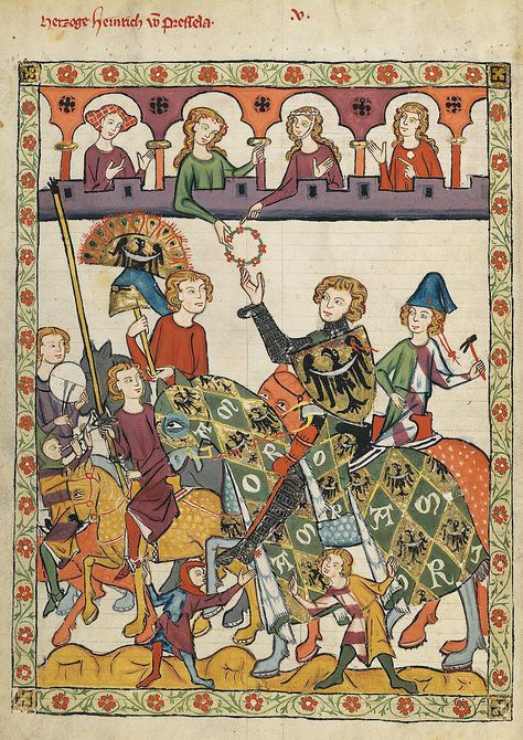 Codex Manesse Heinrich von Breslau - Codex Manesse – Wikimedia Commons Codex Manesse, Courtly Love, Medieval Paintings, Holy Roman Empire, Medieval Life, Book Of Hours, Medieval Costume, Medieval Manuscript, Medieval Times