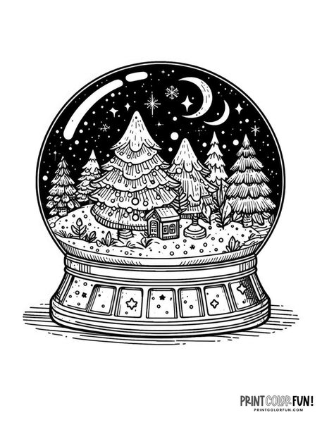 Snow Globe Drawing Realistic, Snow Globe Tattoo, Globe Coloring Page, Snow Globe Drawing, Globe Tattoo, Globe Drawing, Cabin Snow, Globe Clipart, Winter Snow Globe