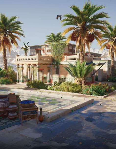 George Vourdoulas for Ubisoft Entertainment 16 Arabian House Design, Ancient Egyptian Architecture, Fruit Art Drawings, Greek Paintings, Architecture Blueprints, Building Aesthetic, Mosque Art, Egyptian Inspired, House Design Exterior