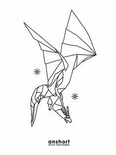 Geometric Dragon, Origami Tattoo, Dragon Tattoo Art, Origami Architecture, Tattoo Dragon, Kunst Tattoos, Origami Dragon, Origami Animals, Geometric Animals