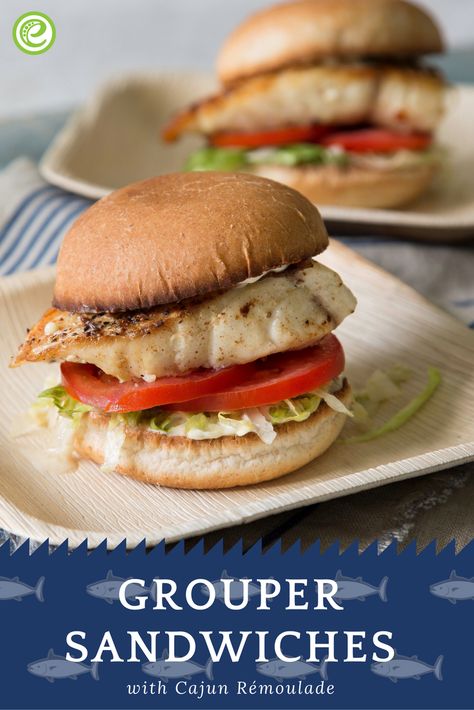 Grilled Fish Sandwich, Grouper Sandwich, Grilled Grouper, Savory Sandwiches, Cajun Remoulade, Fish Sandwich Recipes, Fish Sandwiches, Pepper Salad, Deli Sandwiches