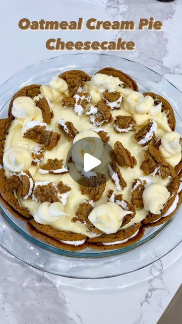 EMMA MONTGOMERY on Instagram: "Oatmeal Cream Pie Cheesecake 😍

I know it’s Christmas Tree Cake season, but this dessert lets the OG shine. Super easy & delicious! 

1 box Oatmeal Cream Pies
1 box no bake cheesecake mix
1.5 cups milk
1 container whipped buttercream icing

Line a pie dish with oatmeal cream pies. You’ll have to cut some in half to line the sides as well.

For the cheesecake, mix according to box. (Just blend cheesecake mix and milk until smooth & thick)

Poor cheesecake mix onto oatmeal cream pie “crust” and refrigerate at least 8 hours.

When ready to serve, crumble additional oatmeal cream pies on top, then add dollops of buttercream icing. (I don’t have a piping bag, so I put the icing in a ziplock bag, cut the tip of a corner and used that) 

Macros unknown 😏" Oatmeal Cream Pie Cheesecake, Whipped Buttercream Icing, Emma Montgomery, Oatmeal Cream Pie, Whipped Buttercream, Oatmeal Creme Pie, Cheesecake Mix, Pie Box, Oatmeal Cream Pies