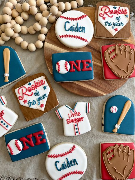 Decorated sugar cookies First Birthday Baseball, Baseball Cookies, Baby Boy Baseball, Baseball Theme Birthday, Baseball First Birthday, First Birthday Cookies, Theme Cookies, Boys First Birthday Party Ideas, Boys 1st Birthday Party Ideas