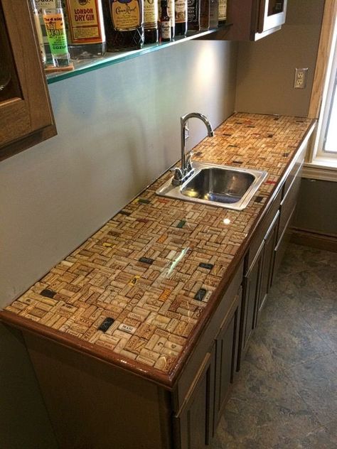 Epoxy Resin Countertop, Bar Countertops, Wine Cork Diy Crafts, Cork Crafts Diy, Wine Cork Diy, Resin Countertops, Wine Cork Art, Bar Tops, Epoxy Table Top