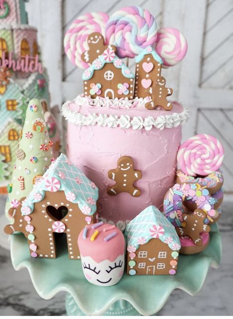 Gingerbread Birthday Party, Faux Gingerbread, Candyland Cake, Candy Christmas Tree, Gingerbread Party, Gingerbread Crafts, Gingerbread Christmas Decor, Gingerbread Decorations, Pink Xmas