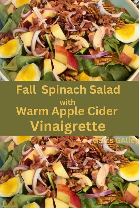 Fall Spinach Salad with Warm Apple Cider Vinaigrette Fall Spinach Salad, Warm Spinach Salad, Cranberry Mustard, Apple Cider Vinaigrette, Cider Vinaigrette, Spinach Salad Recipes, Hearty Lunch, Warm Apple Cider, Vinaigrette Salad