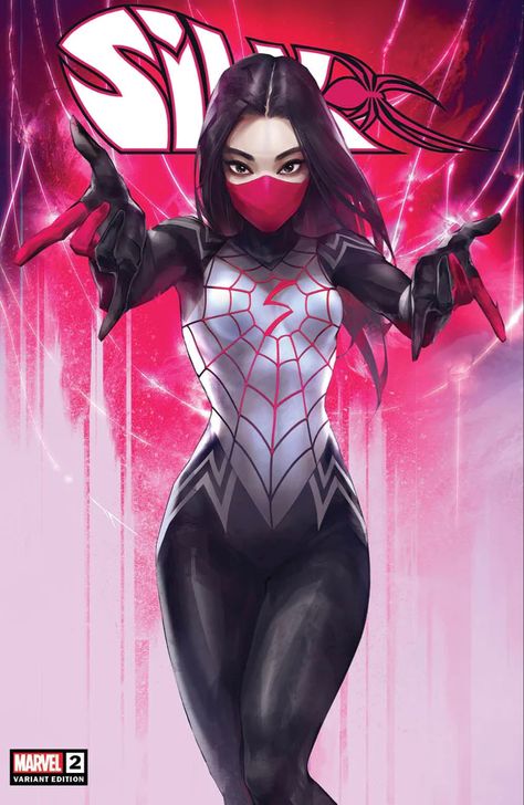 Silk vol 5 #2 | Variant cover art by Ivan Tao Female Spiderman, Silk Spiderman, Spiderman Characters, Silk Marvel, Spider Silk, Marvel Heroines, Spiderman Drawing, Spider Art, Spiderman Artwork