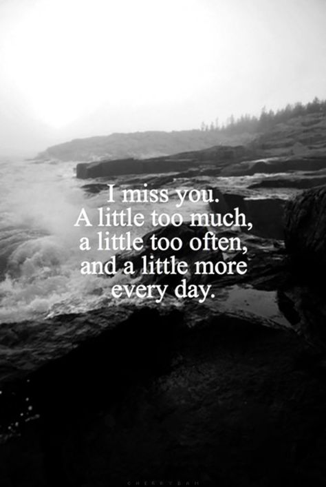 "I miss you. A little too much, a little too often, and a little more everyday." Missing Someone You Love, Deep Relationship Quotes, Quotes Distance, Missing Someone Quotes, I Miss You Quotes For Him, Missing You Quotes For Him, Missing Quotes, I Miss You Quotes, Missing You Quotes