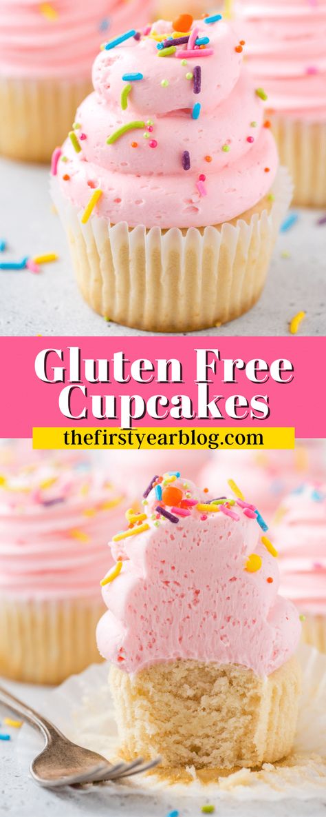 These gluten-free vanilla cupcakes are moist and tender, light and fluffy, and everything you expect from a good cupcake recipe. Gluten Free Vanilla Cupcakes, Gluten Free Cupcakes Vanilla, Homemade Cupcake Recipes, Cupcake Recipes From Scratch, Gluten Free Desserts Healthy, Fun Cupcake Recipes, Easy Gluten Free Desserts, Easy Cupcake Recipes, Gluten Free Cupcakes