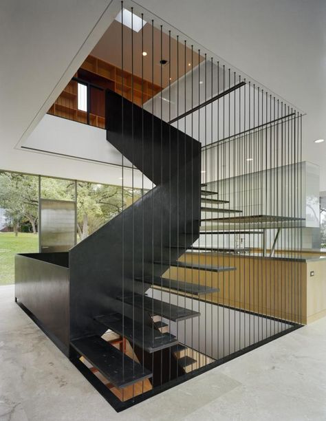 Casa caja flotante | GLUCK + Foto Scale, Design Stairs, Modern Railing, Stairway Decorating, A Modern House, Diy Staircase, Stairs Makeover, Stairs Ideas, Interior Staircase